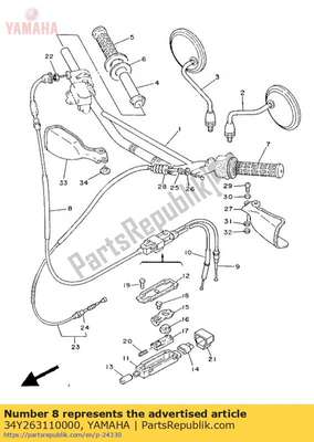 Cable, throttle 1 34Y263110000 Yamaha