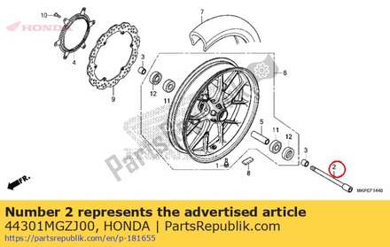 Axle, fr. wheel 44301MGZJ00 Honda