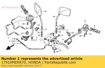 Cable comp. a, throttle 17910MERR70 Honda