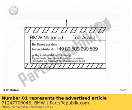 Notice sticker for bmw mobility service 71247706046 BMW