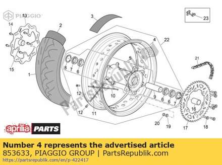 Rear wheel 5.5x17" 853633 Piaggio Group