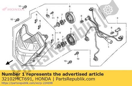 Sub cord, headlight & winker 32102MCT691 Honda