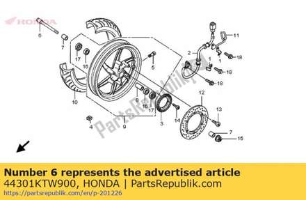Axle, fr. wheel 44301KTW900 Honda