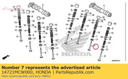 Klep a, ex. 14721MCW000 Honda