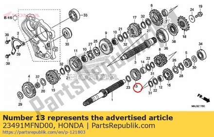 Gear, mainshaft fifth(23t) 23491MFND00 Honda