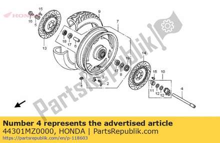 Axle, fr. wheel 44301MZ0000 Honda