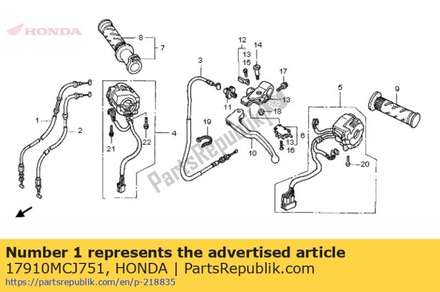 Cable comp. a, throttle 17910MCJ751 Honda