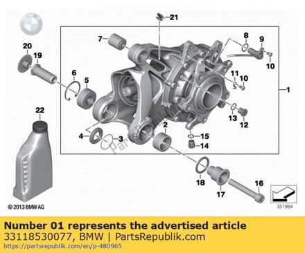Right-angle gearbox, silver - i=34:13=2,62    (to 08/2006) 33118530077 BMW