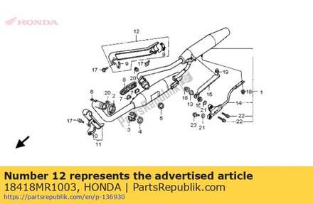 Cover, rr. ex. pipe 18418MR1003 Honda