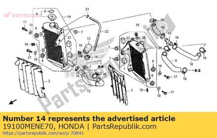 Radiator assy., r. 19100MENE70 Honda