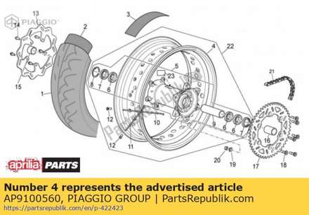 Rear wheel 5.5x17" AP9100560 Piaggio Group