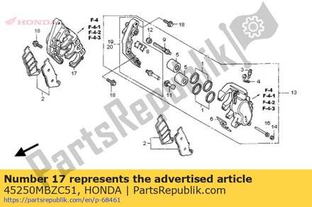 Caliper sub assy., r. fr. brake (nissin) 45250MBZC51 Honda