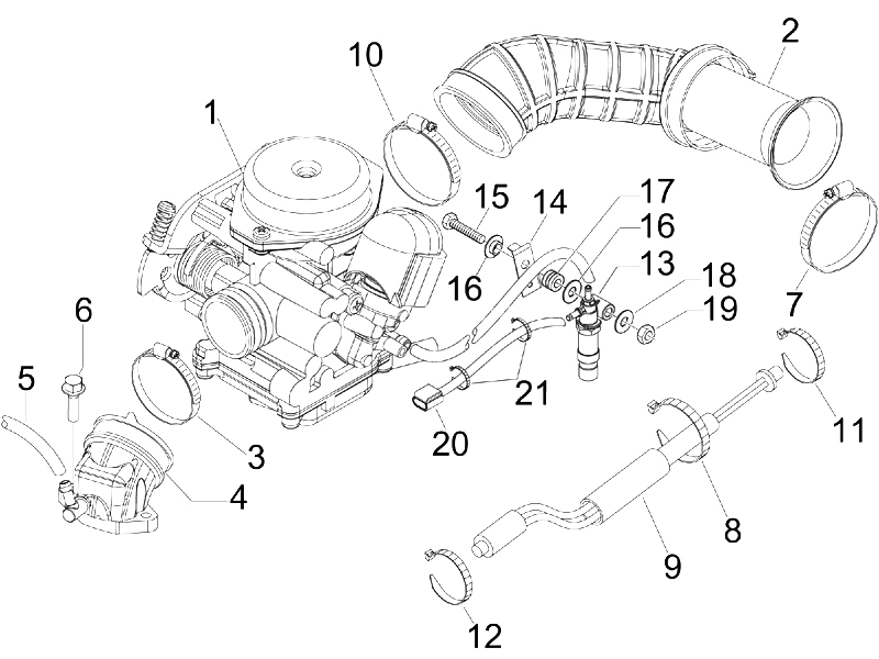 Carburettor, assembly - Union pipe - VESPA LX LX 50 4T 4V NL 50